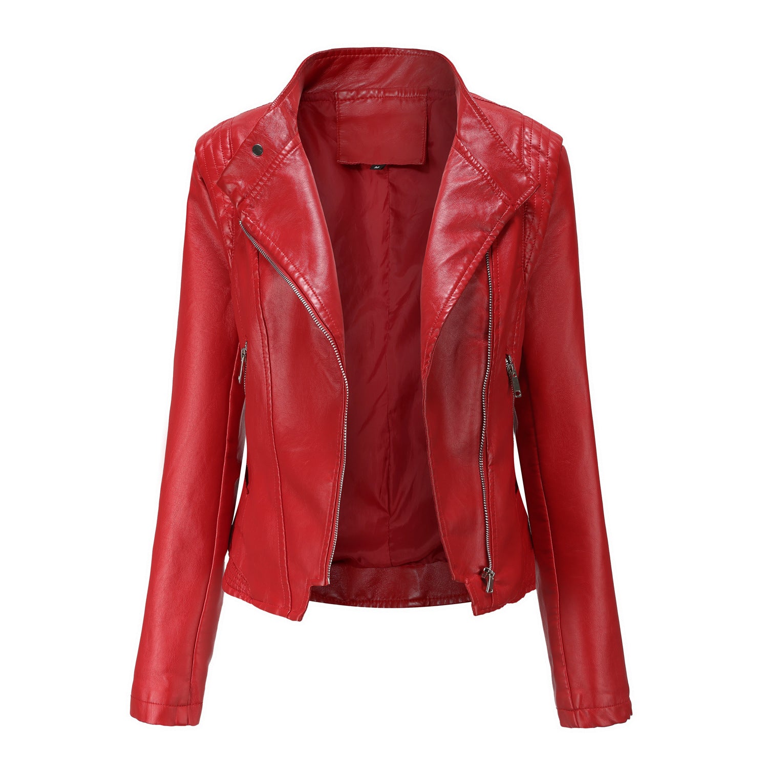 Faux Leather Button Collared Jacket