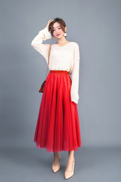 Long Midi Tulle Skirt