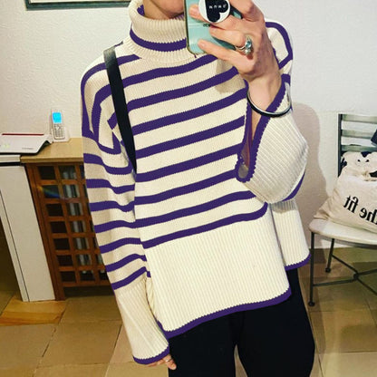 Striped Knitted Turtleneck Sweater