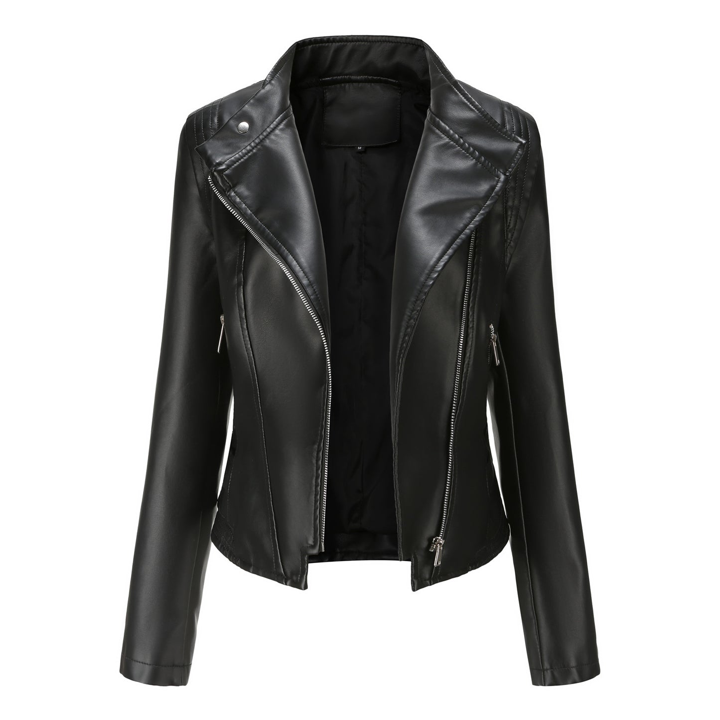 Faux Leather Button Collared Jacket