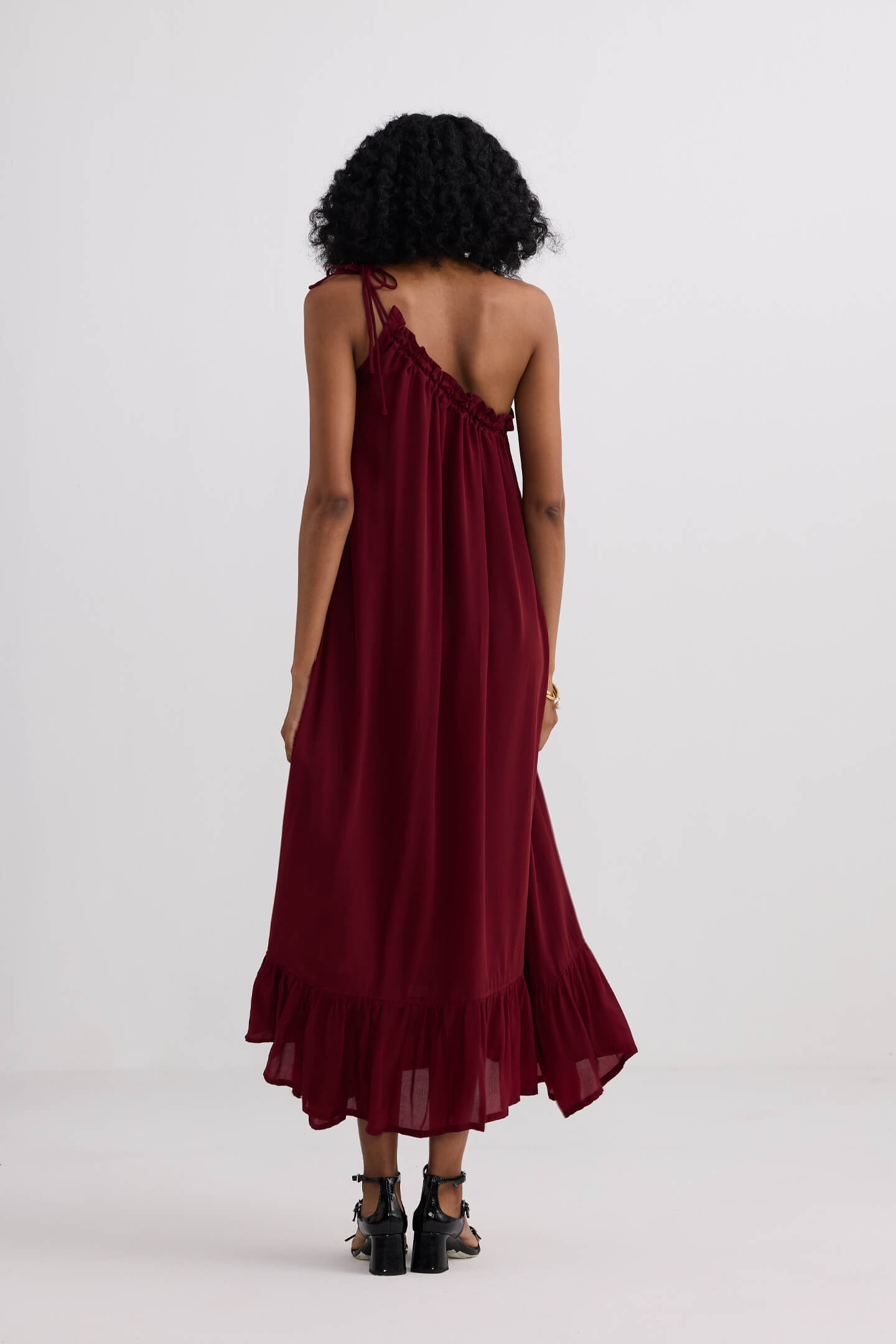 One-shoulder Midi dress in Burgundy-1