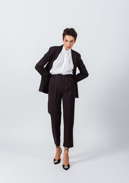 Black Pinstripes Suit Pants-1