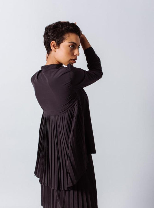 Stylish Pleated Blouse in Black-0