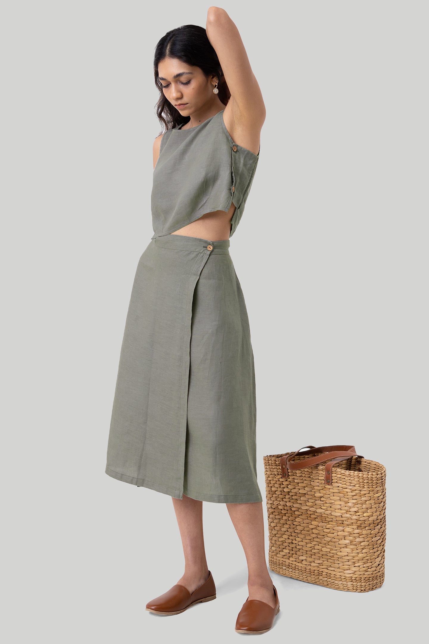 Overlap Midi Skirt in Dark Green-3