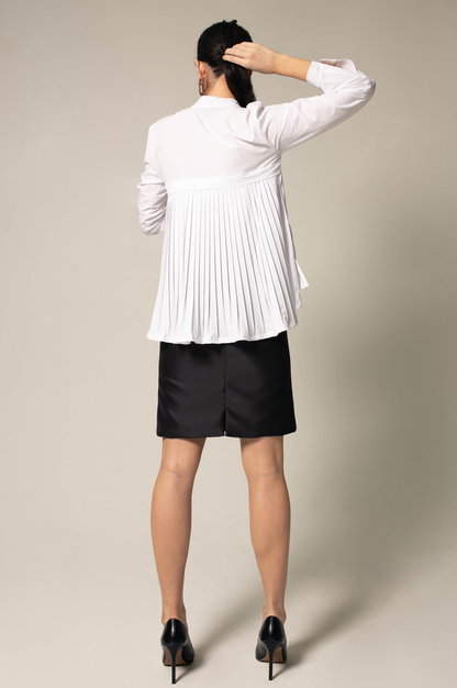 Stylish Pleated Blouse in White-2