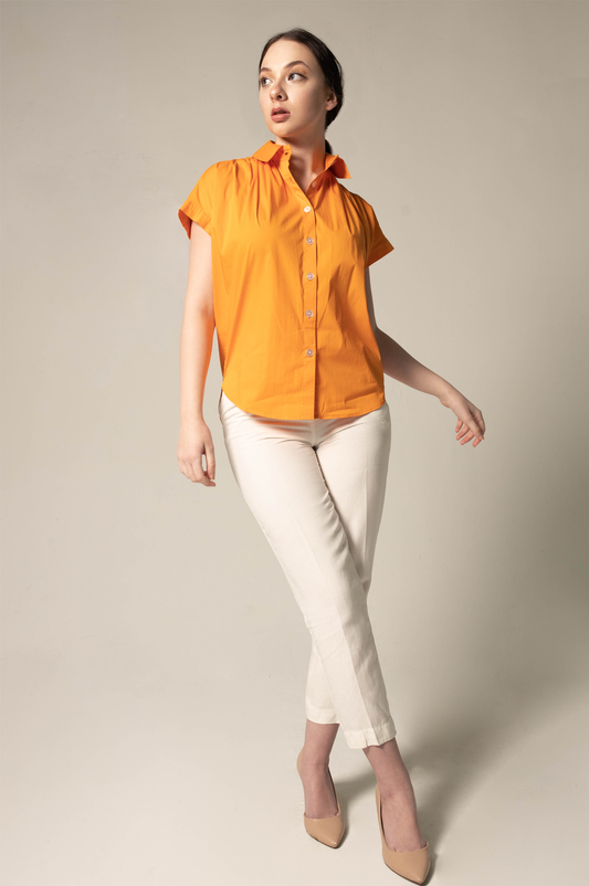 Women's Gather Collar Shirt in Orange-0