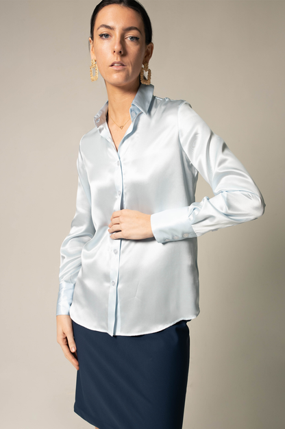 Luxe Silk Blouse in Blue-2