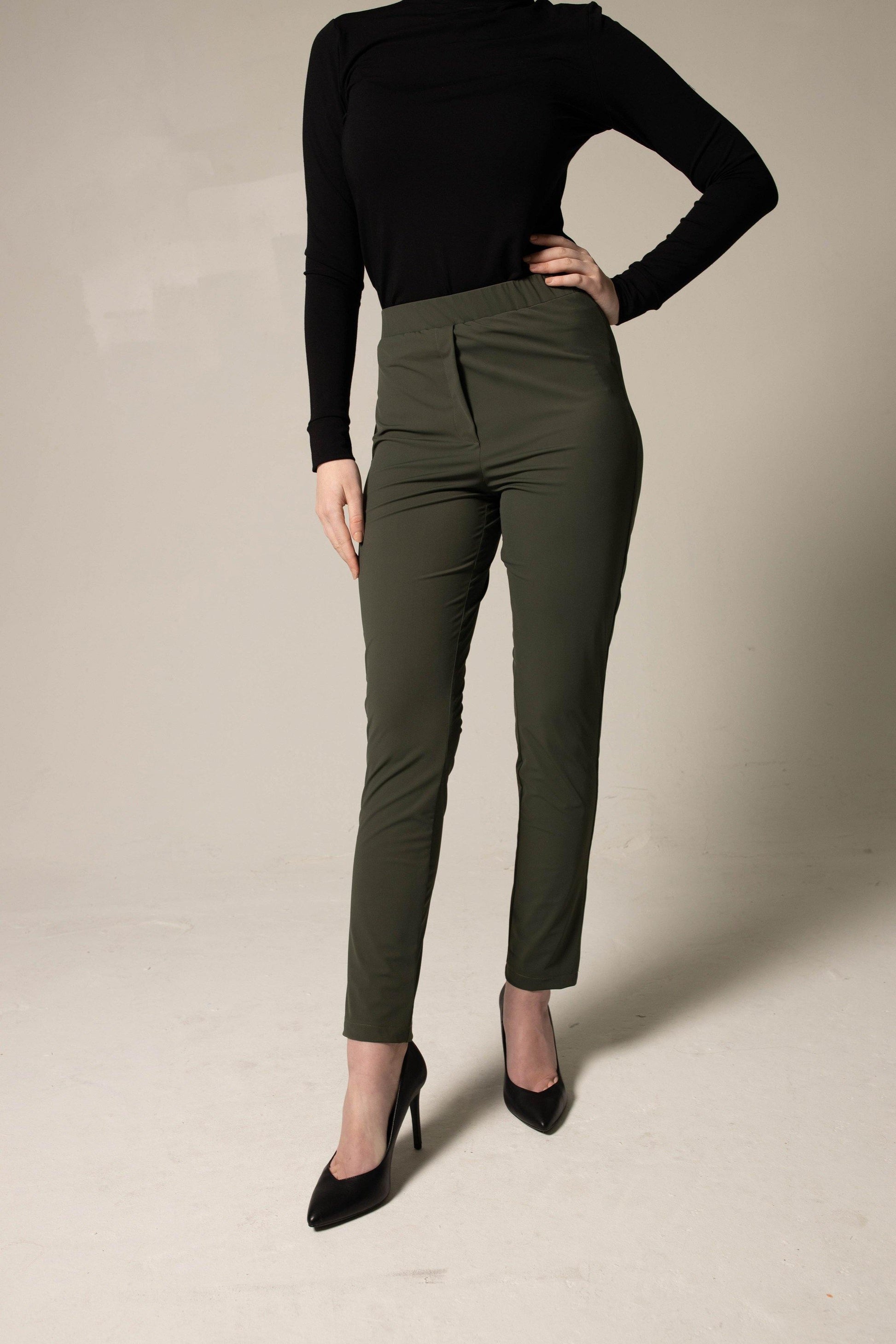 Olive Skinny Pants Women's Trousers-1