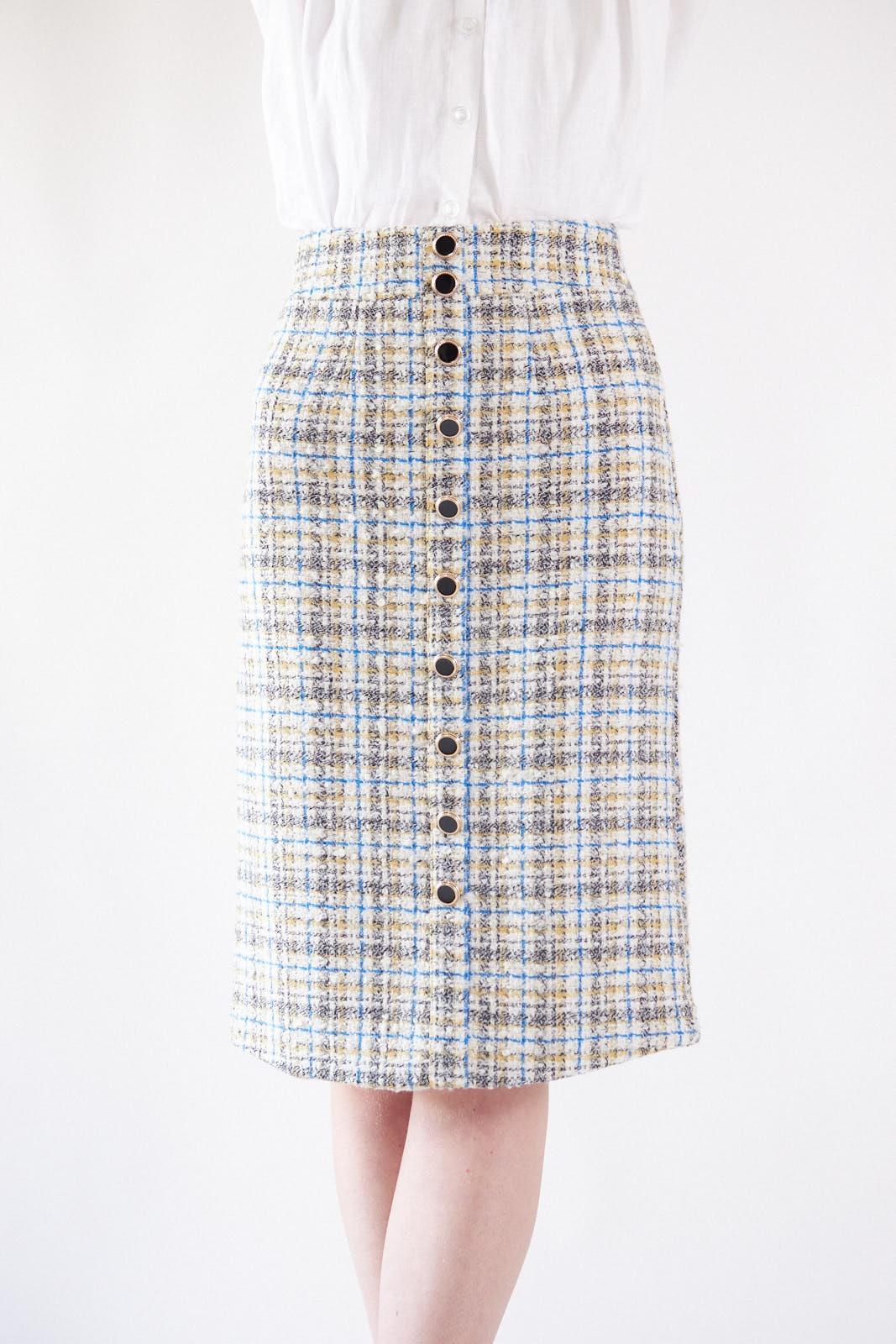 Luxe Plaid Tweed Pencil Skirt-1