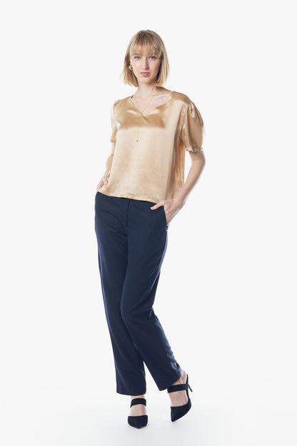 Champagne V-Neck Blouse-4