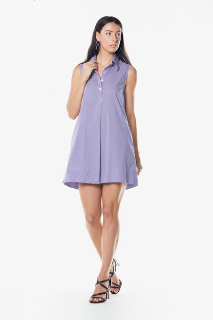 Italian Cotton Sleeveless Dress in Purple-0