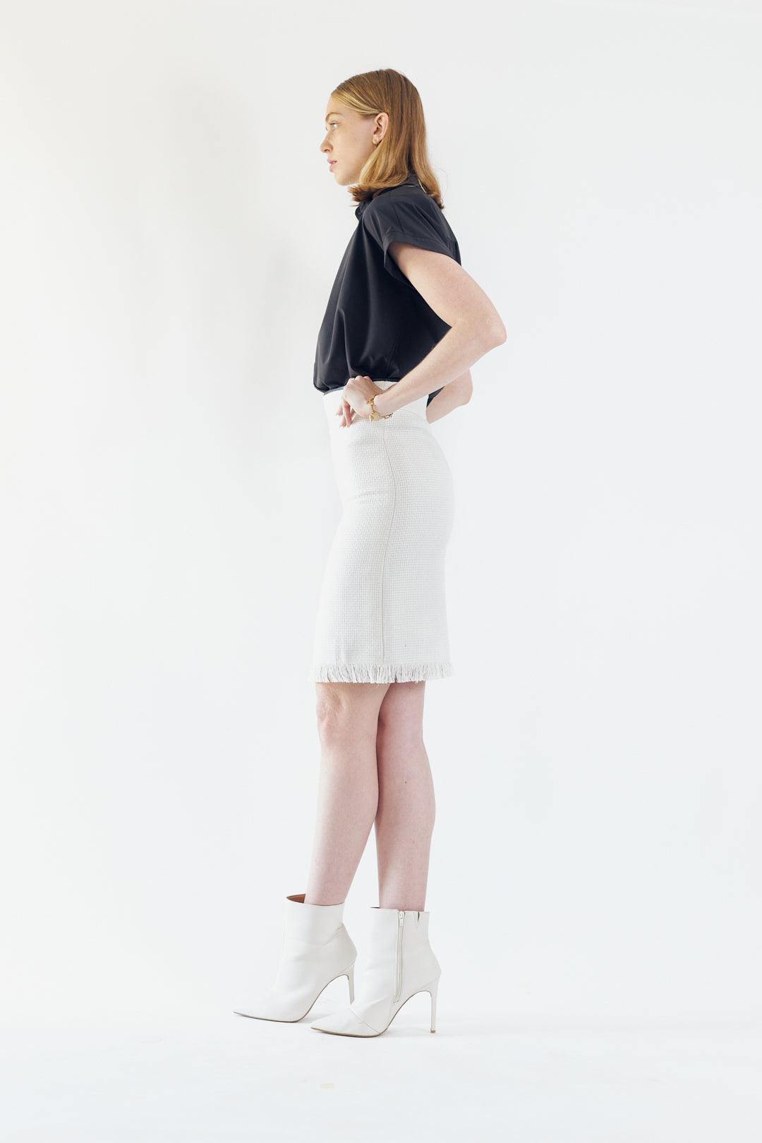 Luxe White Mini Tweed Skirt-2