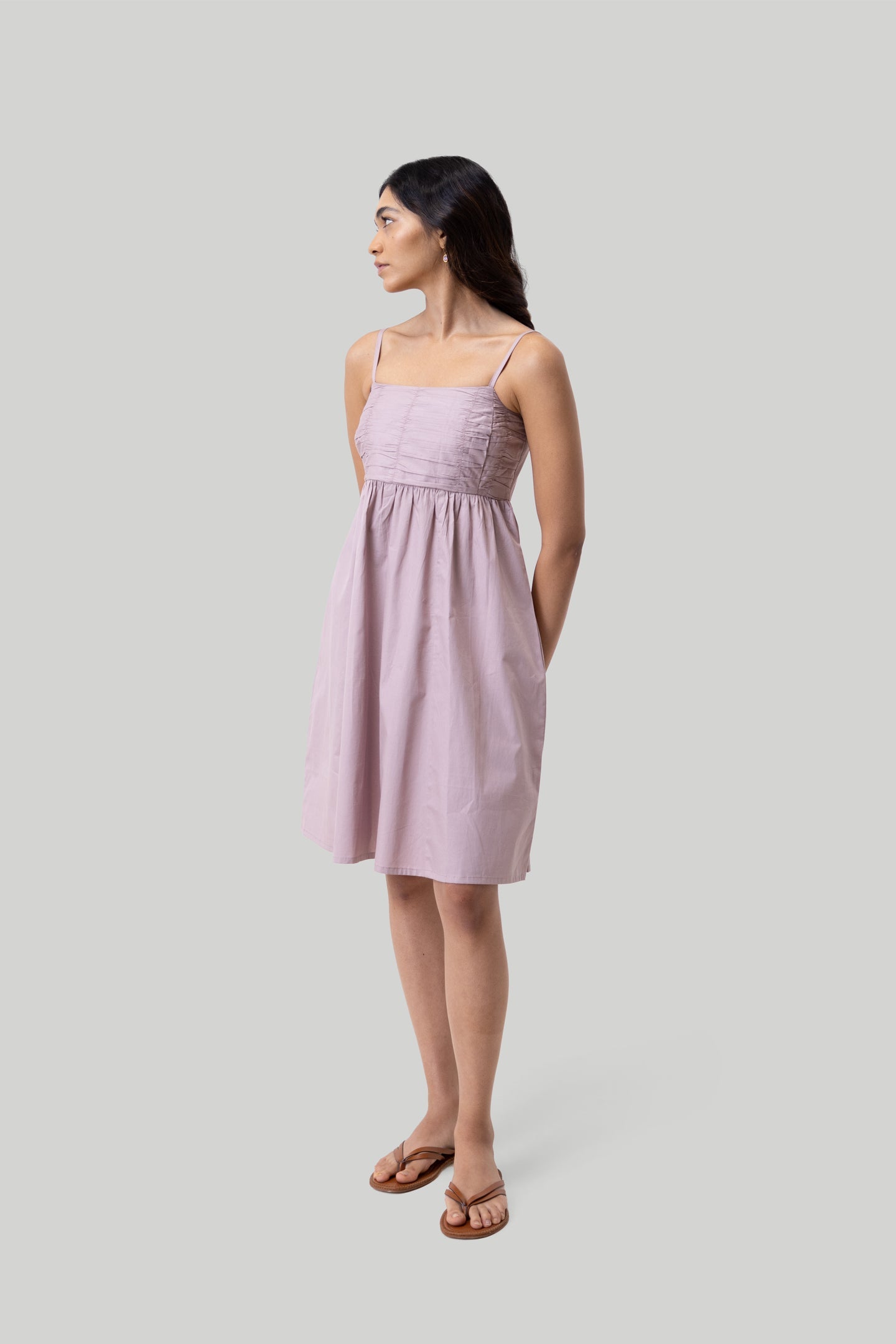 Ruched Strappy Dress in Pink-4