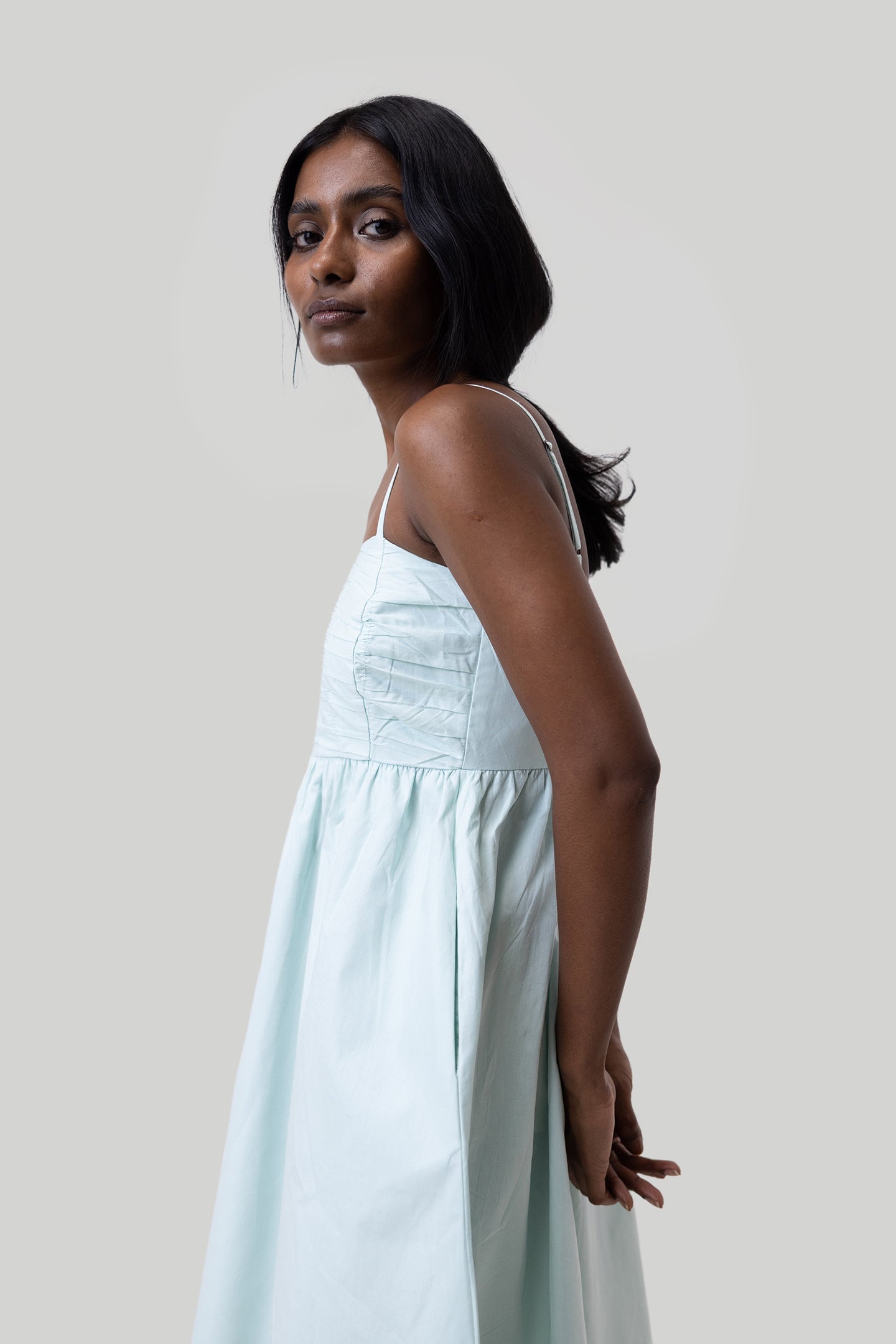 Ruched Strappy Dress in Mint-2