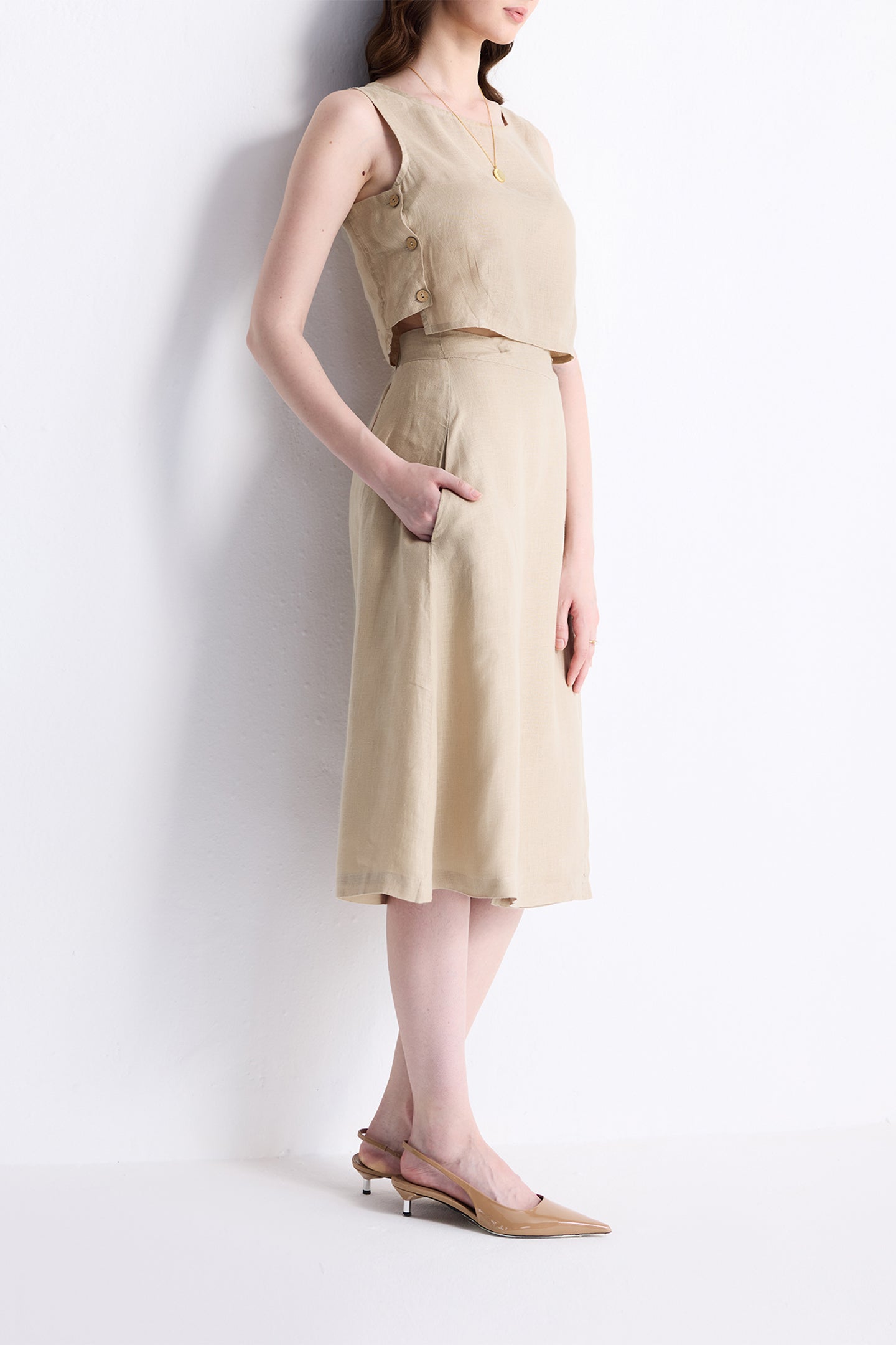 Overlap Midi Skirt in Neutral Beige-1