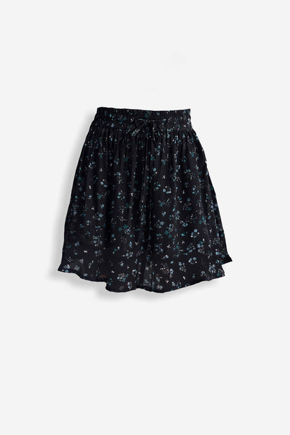 Drawstring Short Skirt in Dark Blue Florals-4