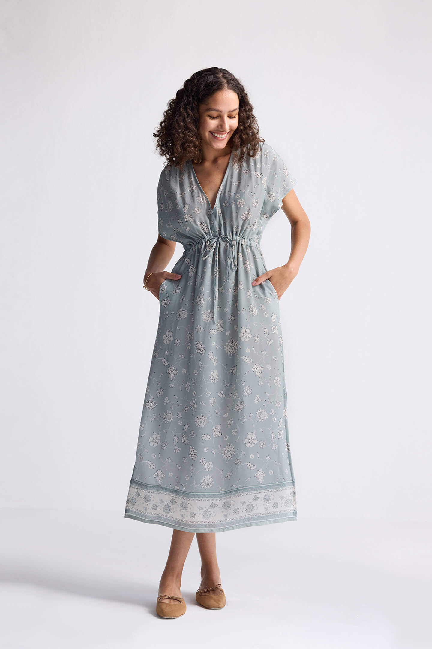 Gathered Maxi Dress in Sage Green-3