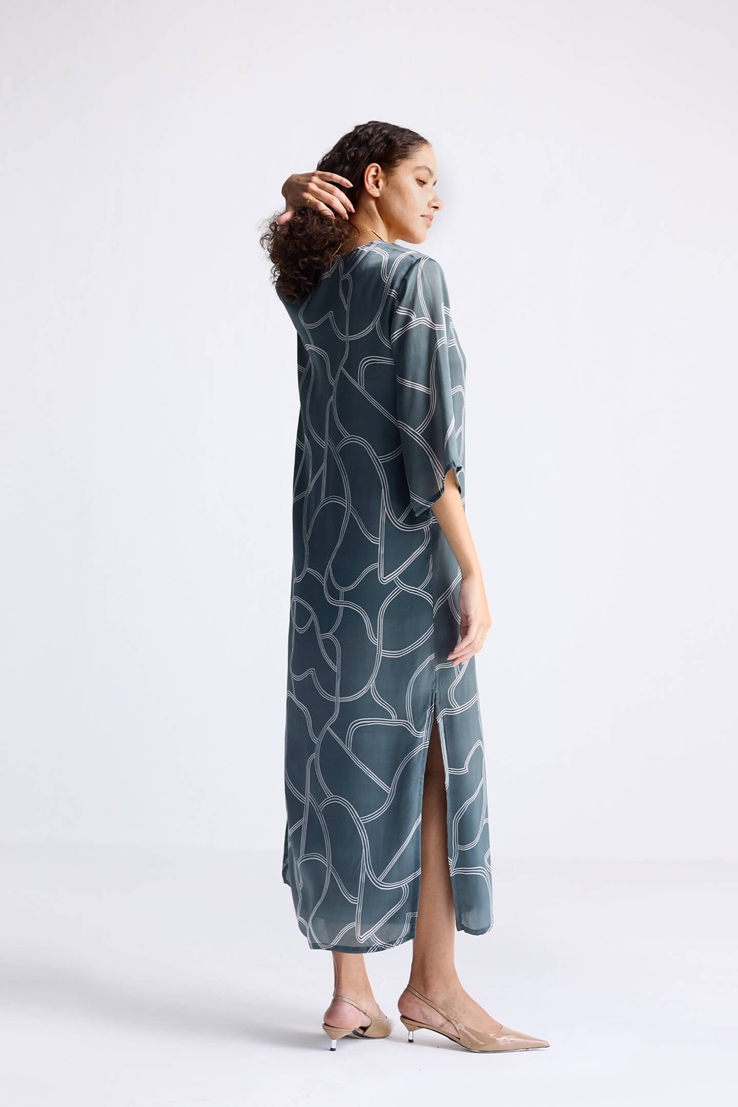 Maxi Dress with Side Slits in Abstract Stripes-1