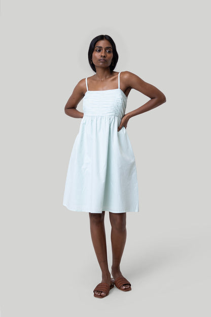 Ruched Strappy Dress in Mint-0