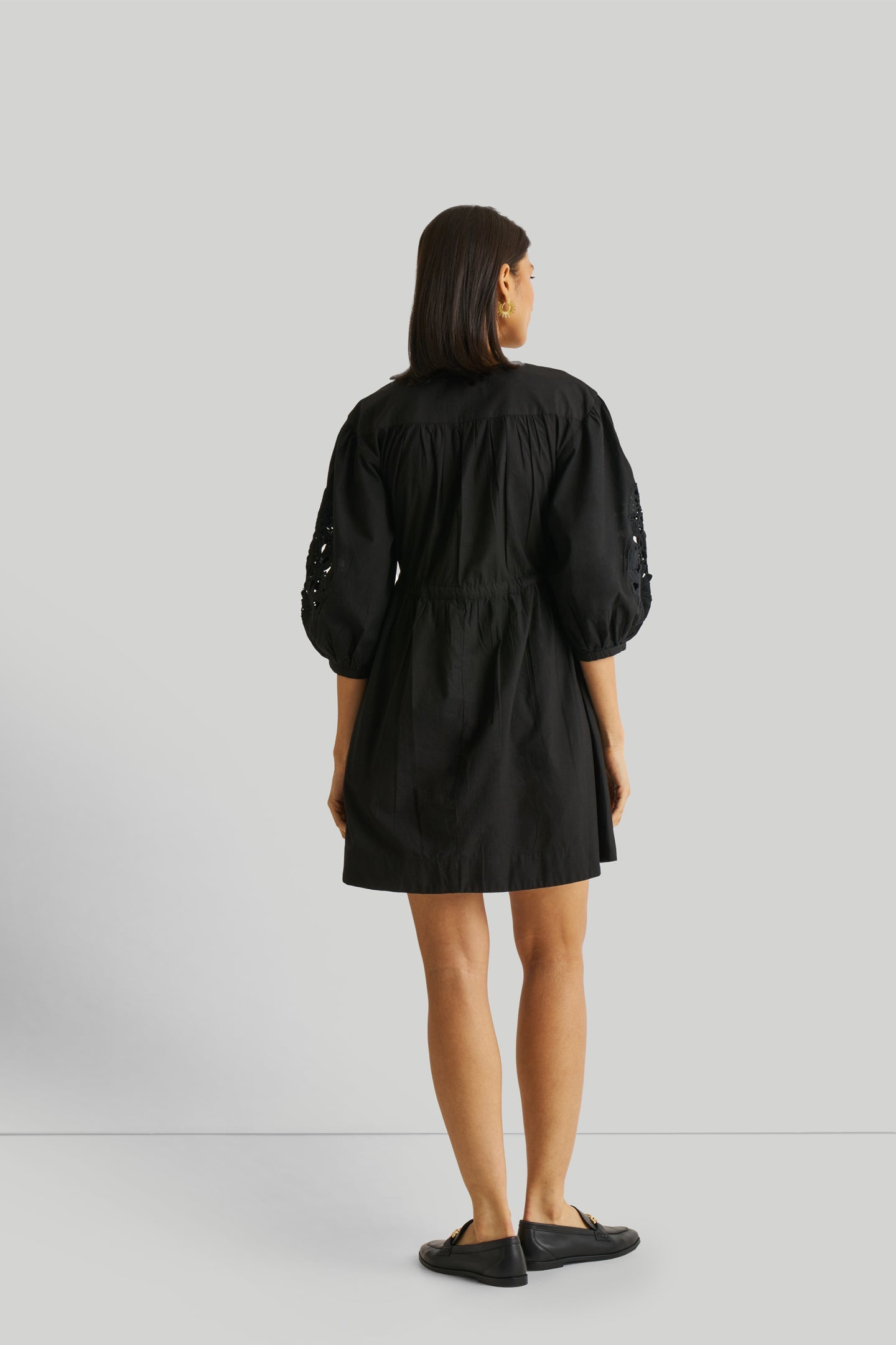 Shirt Dress with Balloon Sleeves in Black-1