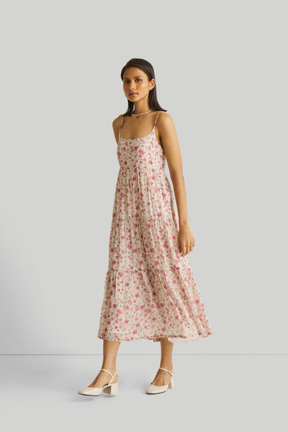 Strappy Tiered Maxi Dress in Pink Florals-2