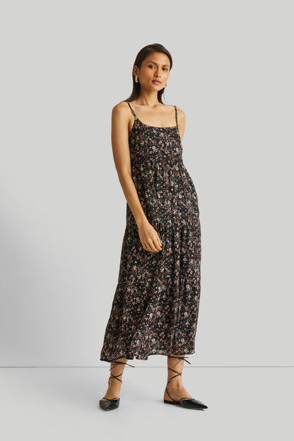 Strappy Tiered Maxi Dress in Black Florals-3