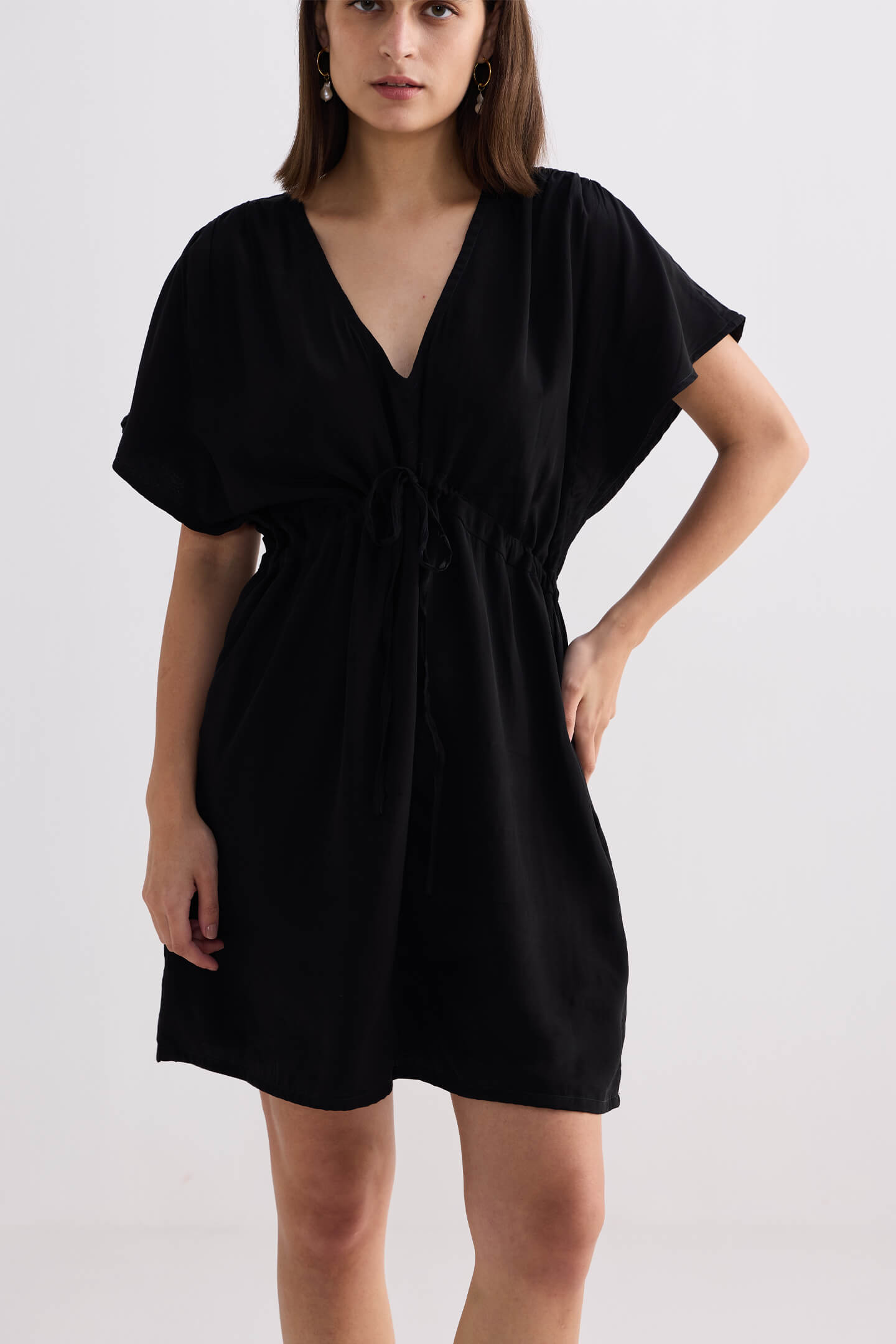 Short Gathered Dress in Black-3