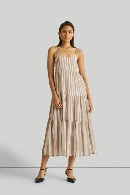 Strappy Tiered Maxi Dress in Beige Stripes-0