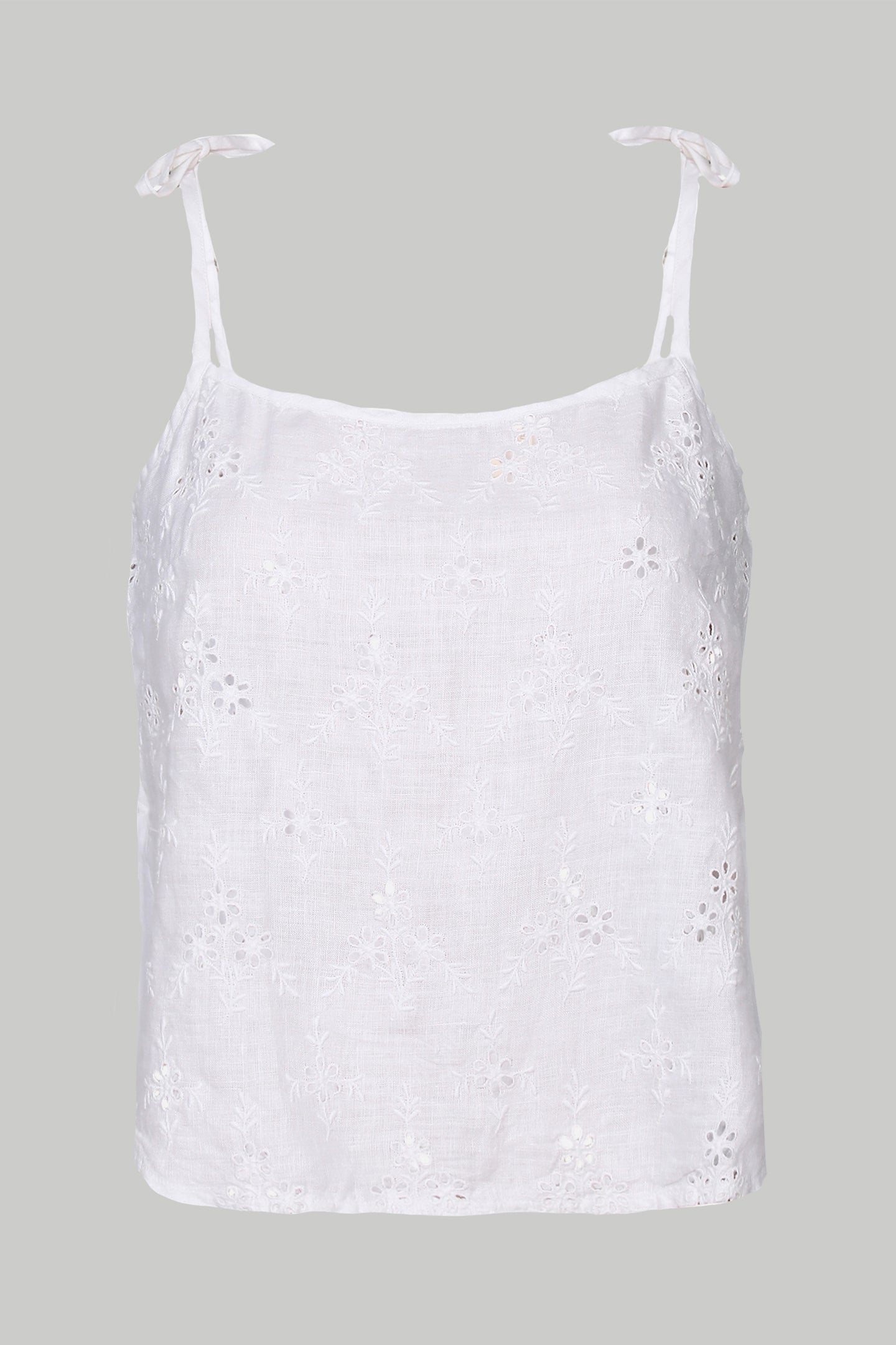 Tie-up Camisole in White Embroidery-4