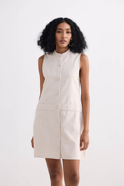 The Cotton Tweed Shift Dress in Cream-3