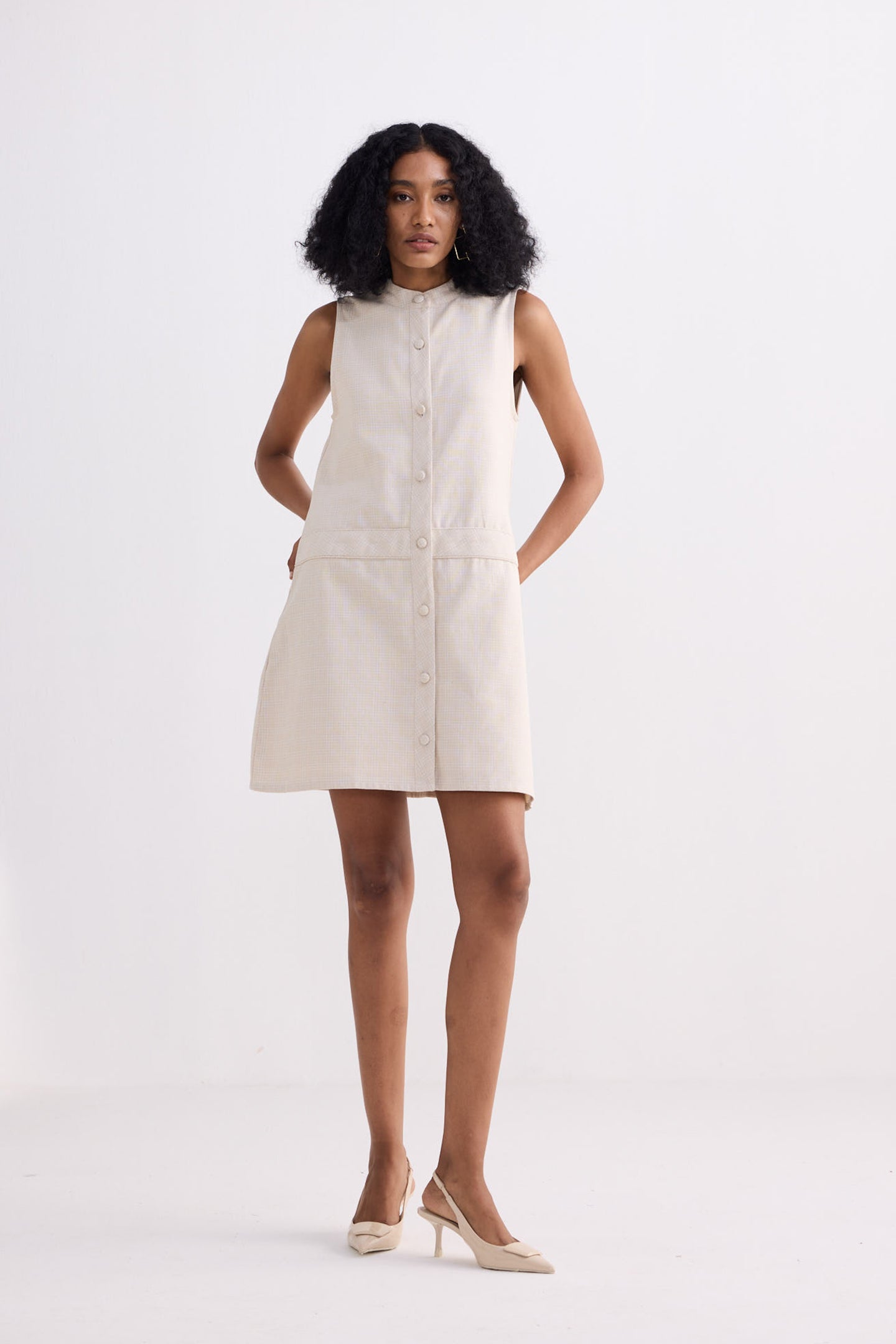 The Cotton Tweed Shift Dress in Cream-0