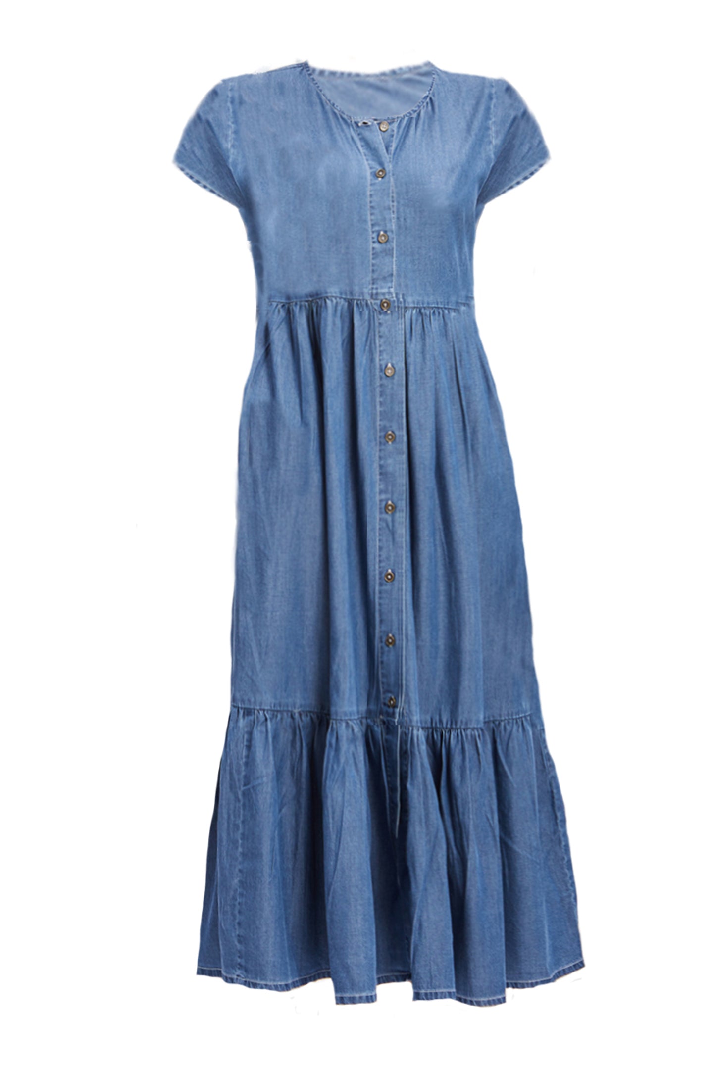 Tiered Denim Shirt Dress-4