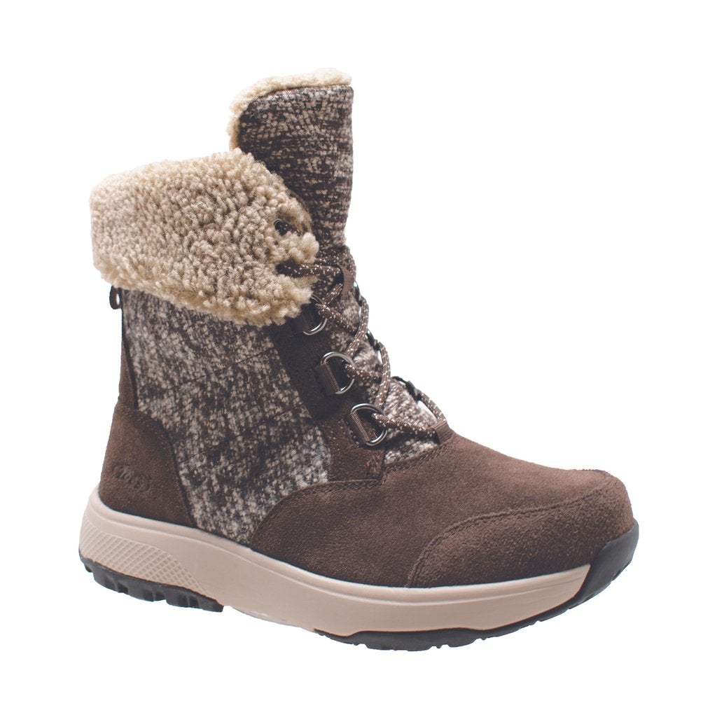 Women's Brown Microfleece Lace Winter Leather Boots-1