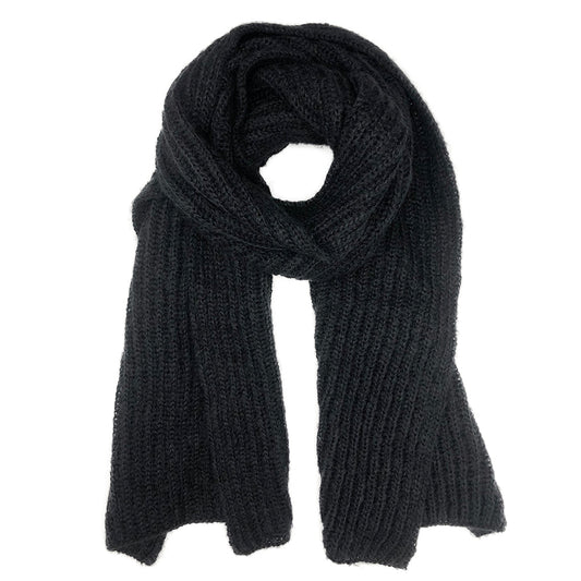 Chunky Black Knit Alpaca Scarf-0