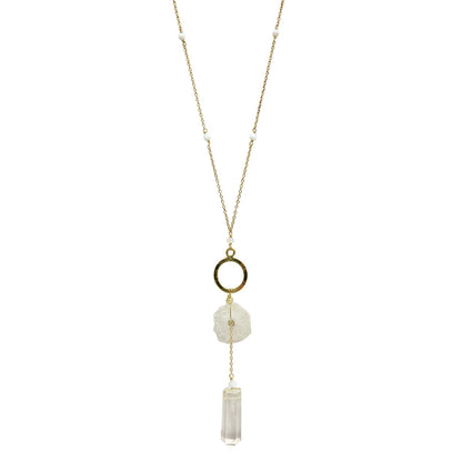 Solar Quartz + Crystal Y Necklace-0