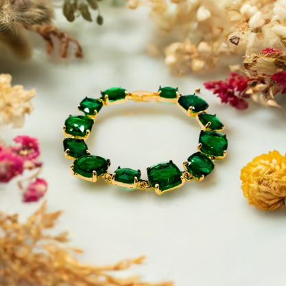 Emerald Elegance Gold-Plated Faux Diamond Bracelet-0