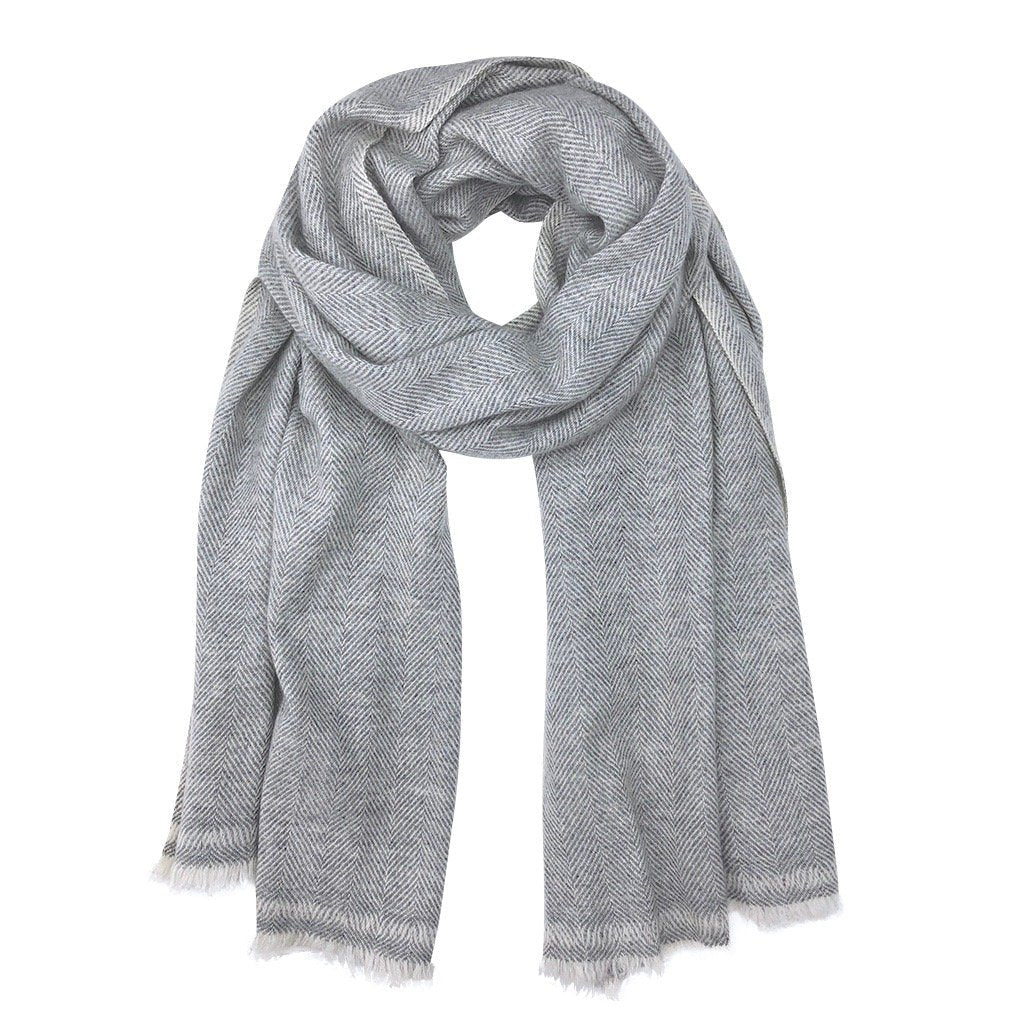 Gray Herringbone Cashmere Scarf-0