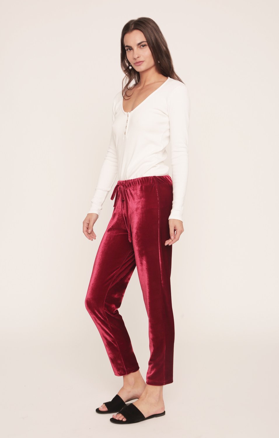 Jagger Joggers | Red Velvet Pants | Sangria Red-3