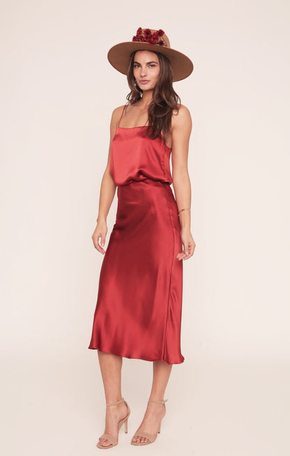 Kendall Slip | Tango Red Silk Skirt-1