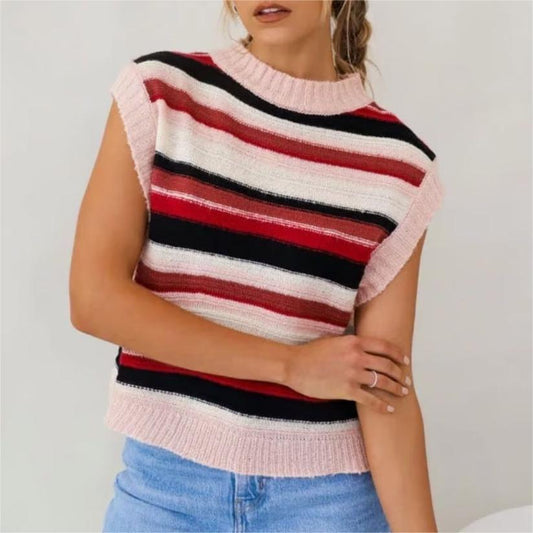 Pink and Black Striped Sweater Vest