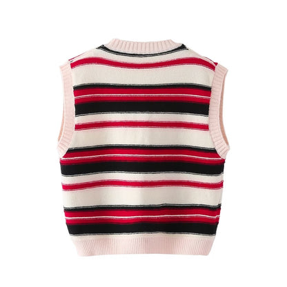 Pink and Black Striped Sweater Vest