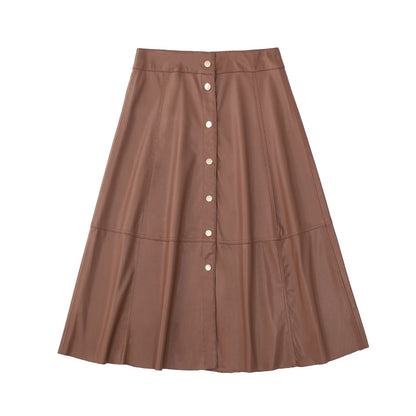 High Waist Button Faux Leather Skirt