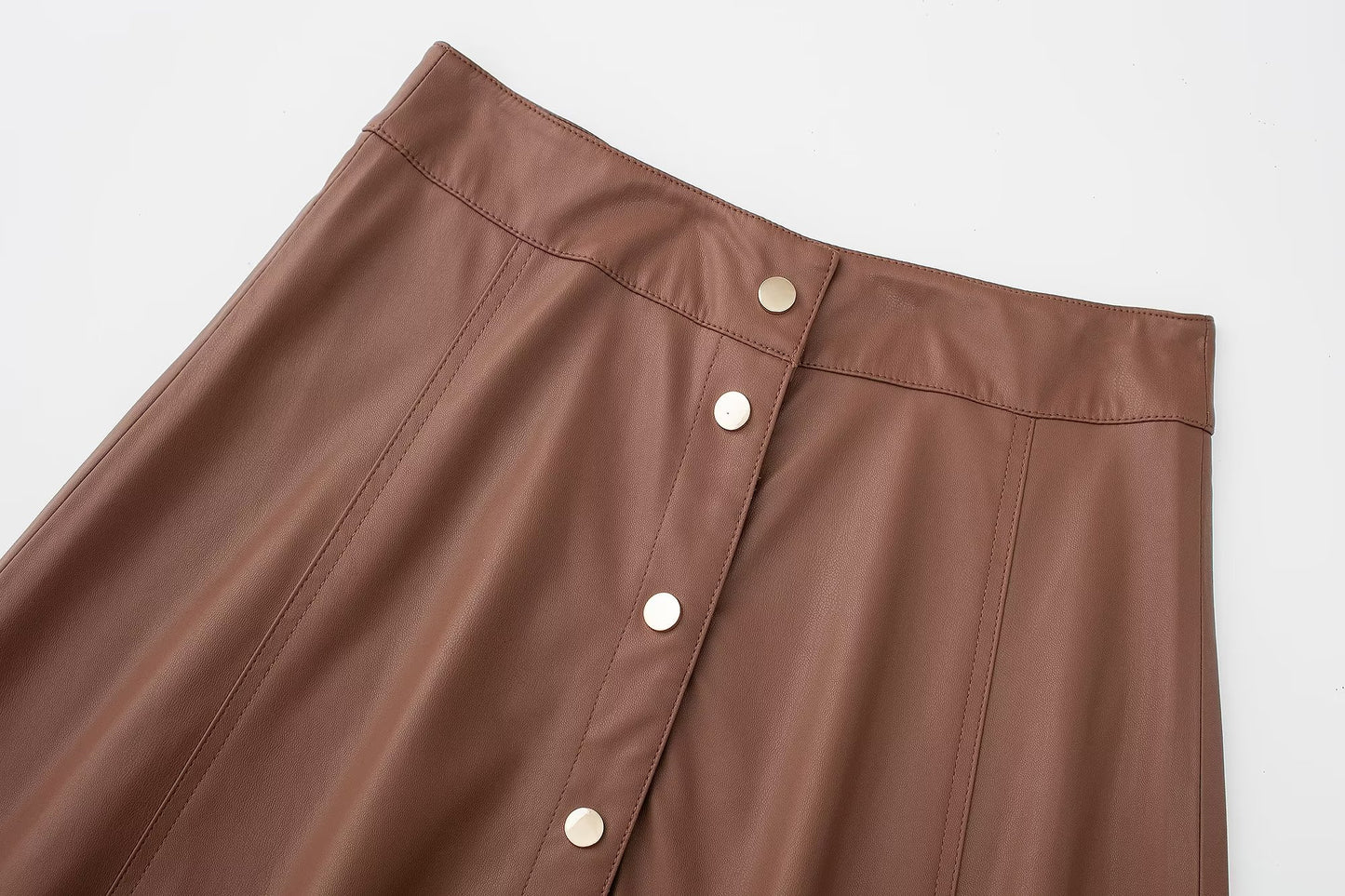 High Waist Button Faux Leather Skirt