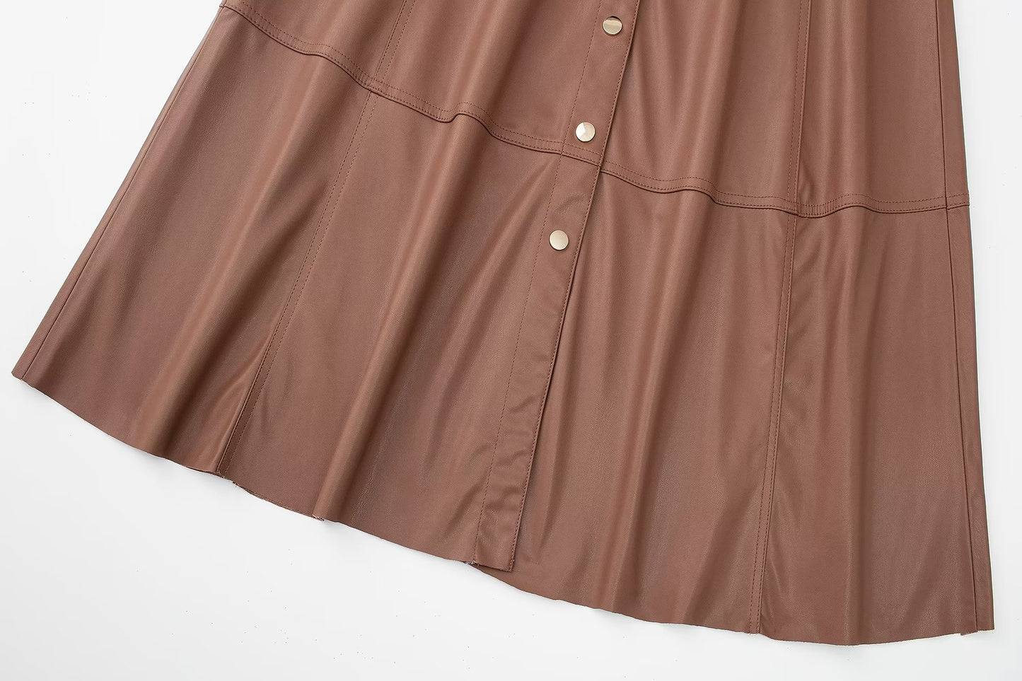 High Waist Button Faux Leather Skirt