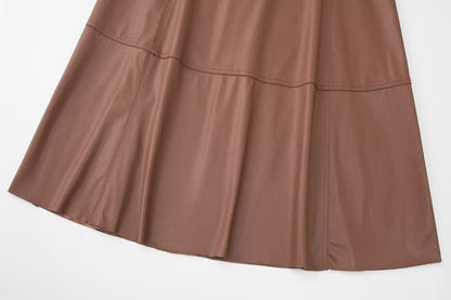 High Waist Button Faux Leather Skirt