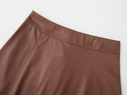 High Waist Button Faux Leather Skirt