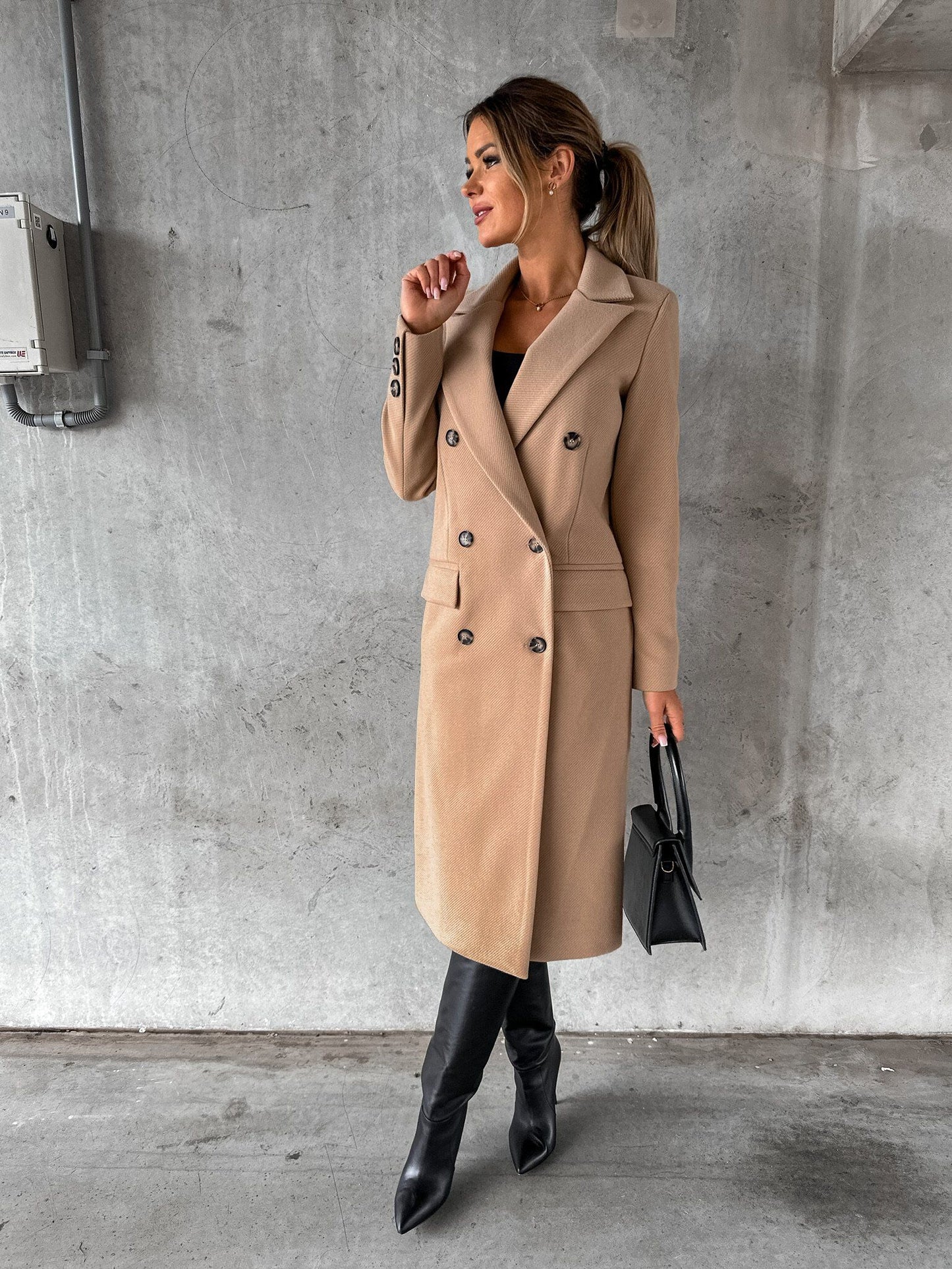 Double Row Button Woolen Coat