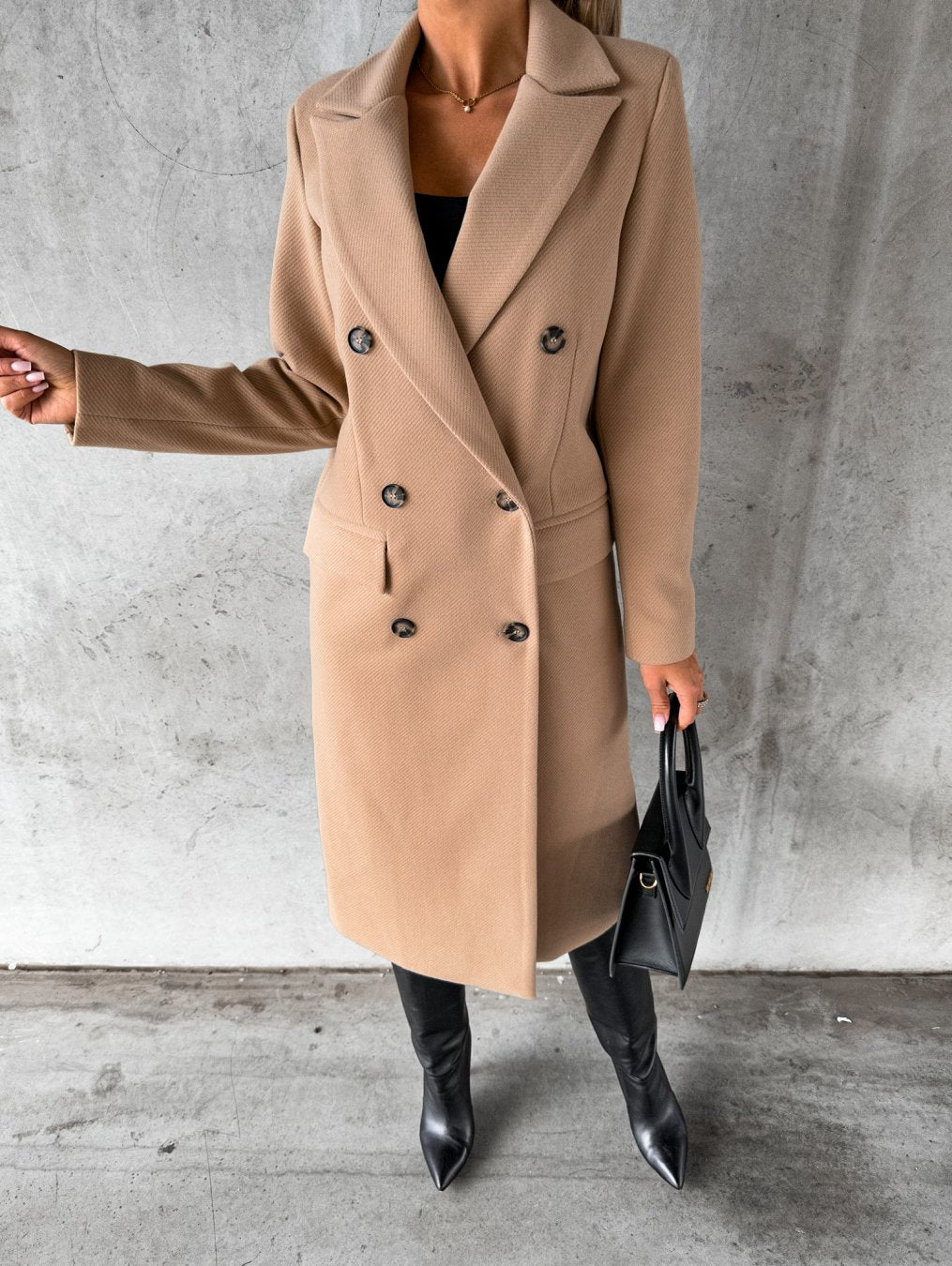 Double Row Button Woolen Coat