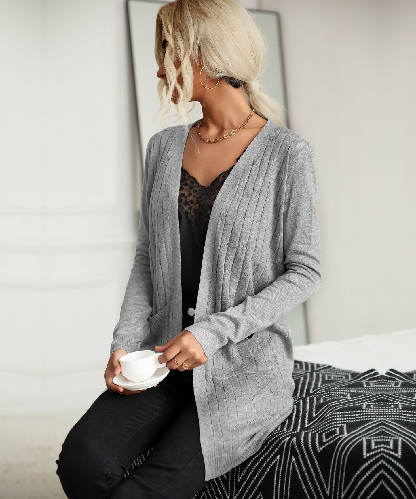 Long Sleeve Ribbed Cardigan