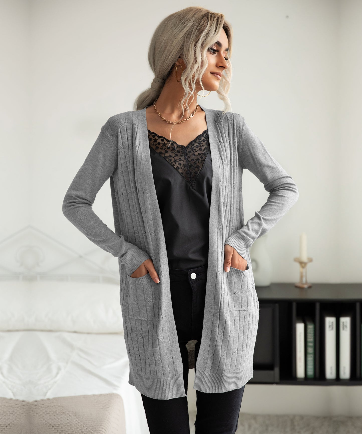 Long Sleeve Ribbed Cardigan